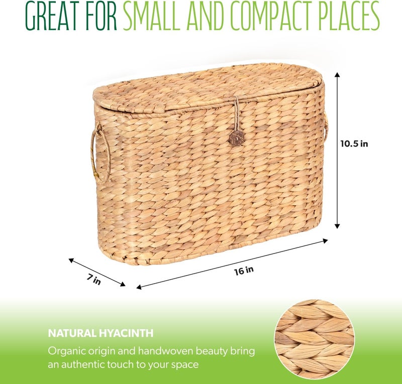 SIEUSALEVN Toilet Paper Storage, Water Hyacinth Baskets with Lid, Toilet Paper Baskets for Storage Holder 6 Rolls, Papers Basket with Built-in Handles for Organizer, Bathroom Accessories Organizer - Image 2